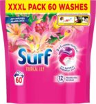 Value 3 Pack Surf Tropical Lily 3 in 1 Laundry Capsules (60 Washes Each) | Long‑Lasting 12 Hour Fresh Fragrance Washing Detergent for Household Use